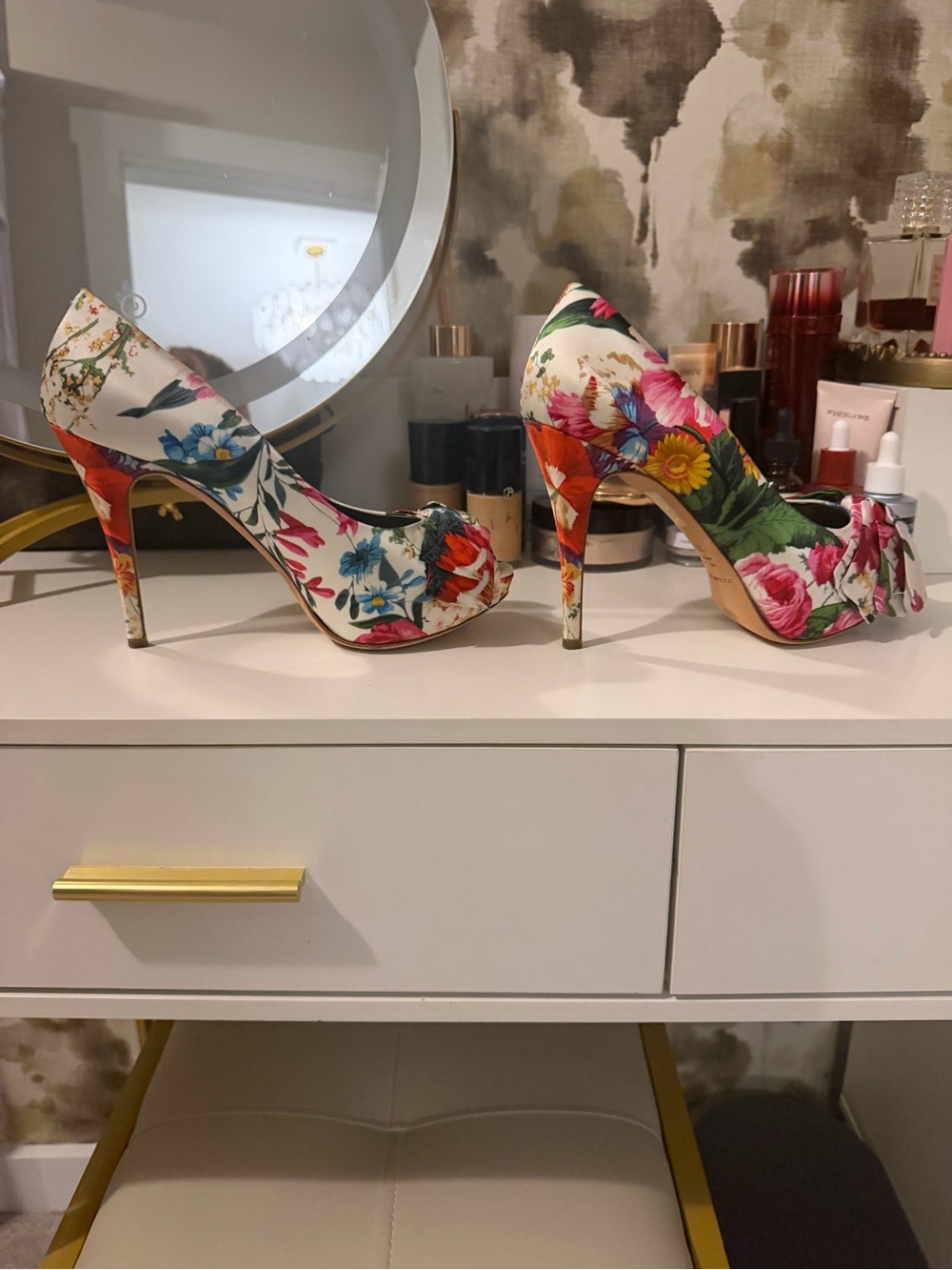 Dolce & Gabbana White Floral Peep-Toe Bow Heels - Picture 8 of 10